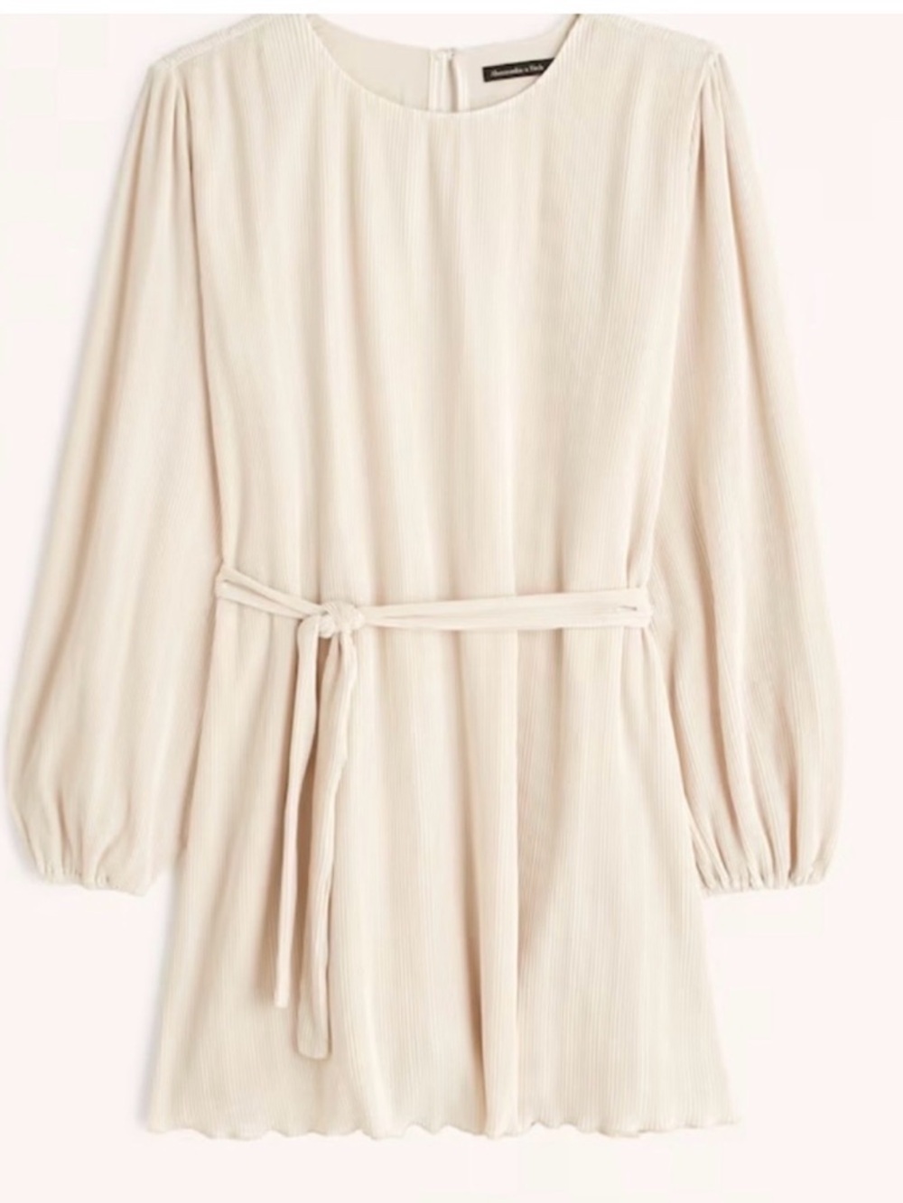Abercrombie Pleated Cream Long Sleeve Dress